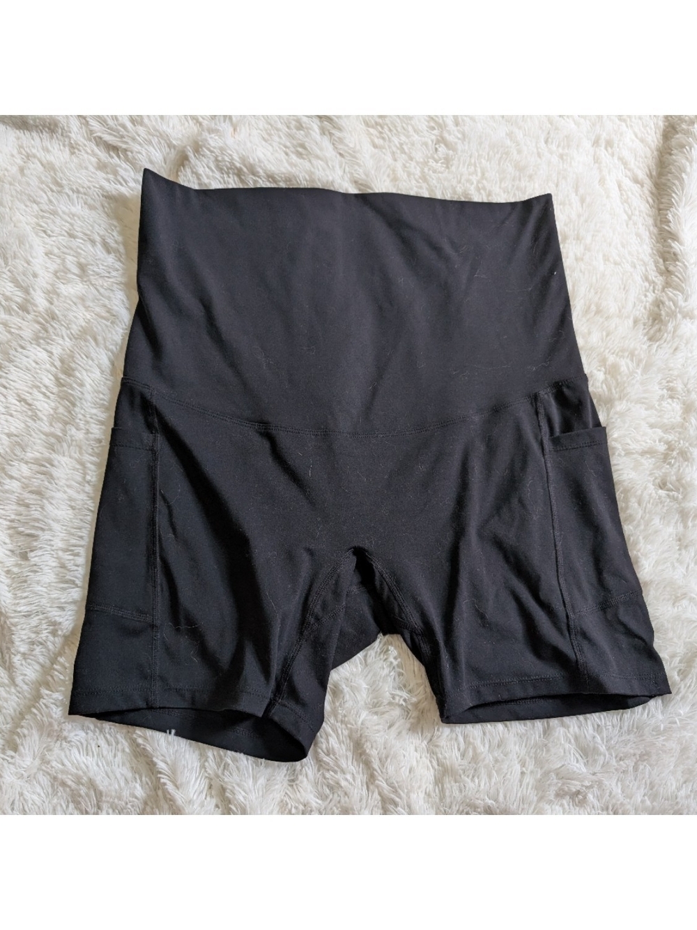 Poshdivah Maternity Black Stretchy Bike Shorts With Pockets Size Large